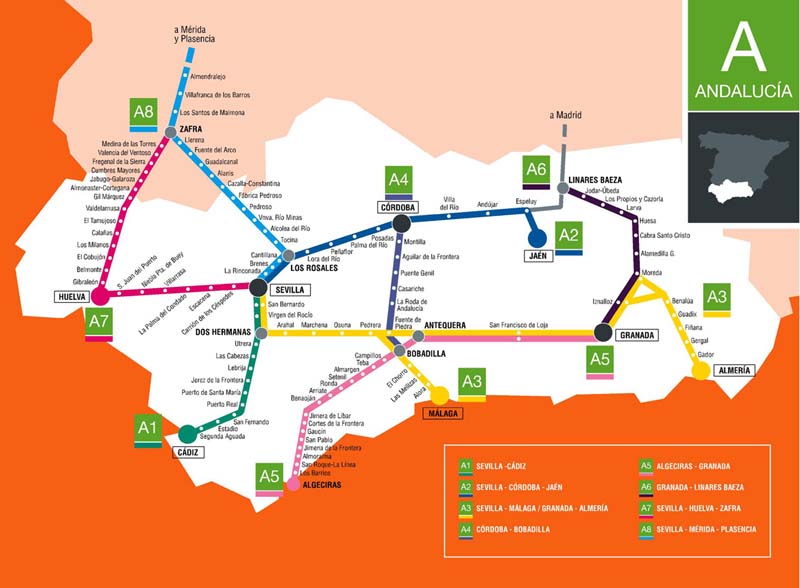 Spain Madrid Barcelona train rail maps
